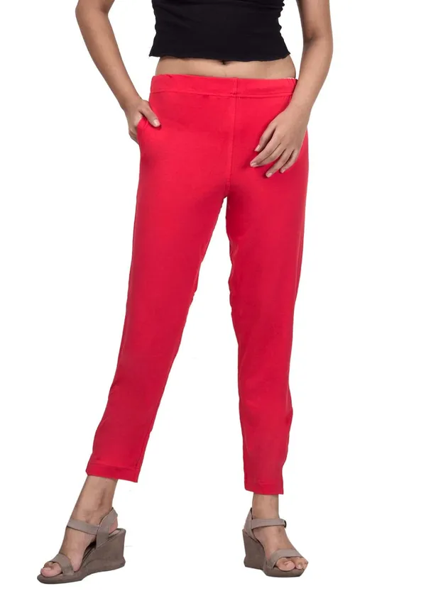 Peach_Cotton_Lycra_4_Way_Stretchable_Kurti_Pant_(__Pant/Pencil_Pant)_For_Women_With_Side_Pocket