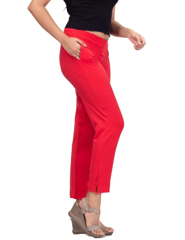 Peach_Cotton_Lycra_4_Way_Stretchable_Kurti_Pant_(__Pant/Pencil_Pant)_For_Women_With_Side_Pocket