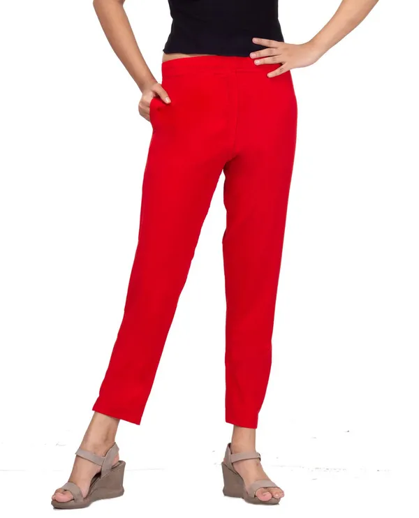 Red_Cotton_Lycra_4_Way_Stretchable_Kurti_Pant_(__Pant/Pencil_Pant)_For_Women_With_Side_Pocket