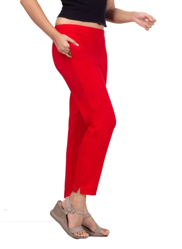 Red_Cotton_Lycra_4_Way_Stretchable_Kurti_Pant_(__Pant/Pencil_Pant)_For_Women_With_Side_Pocket