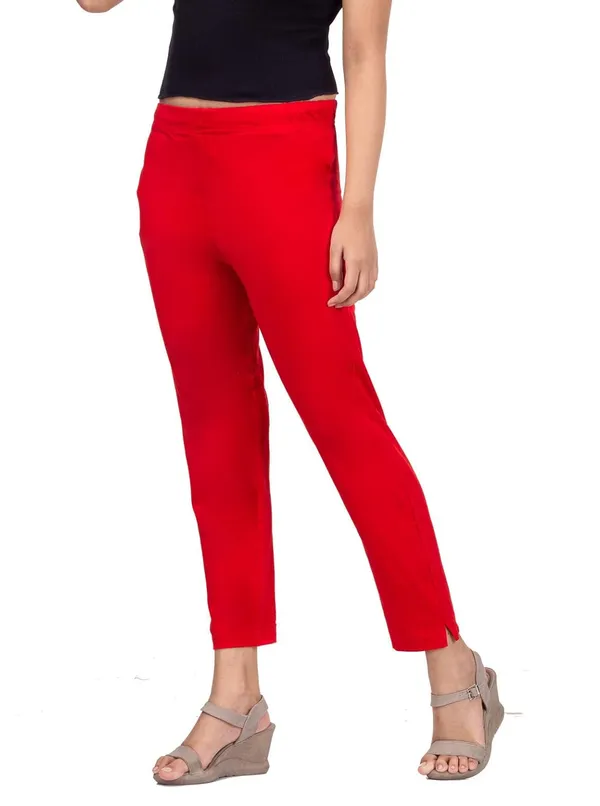 Red_Cotton_Lycra_4_Way_Stretchable_Kurti_Pant_(__Pant/Pencil_Pant)_For_Women_With_Side_Pocket