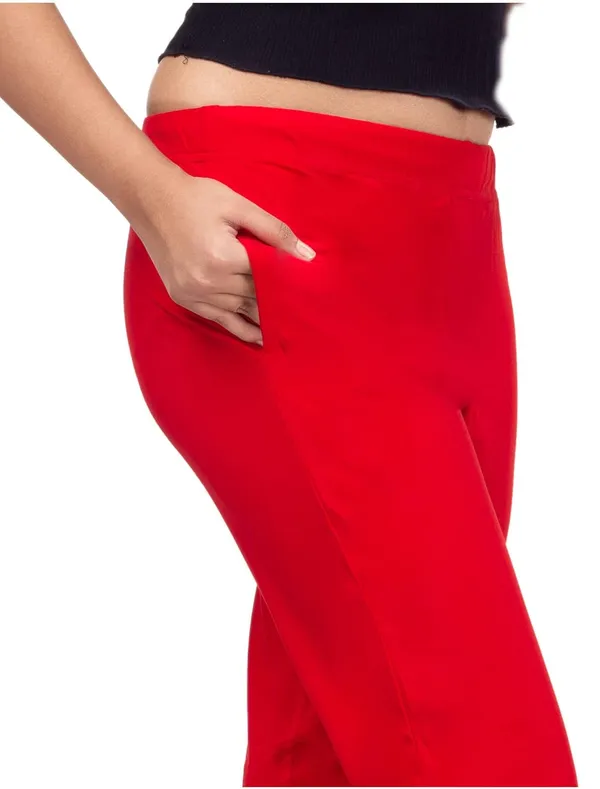 Red_Cotton_Lycra_4_Way_Stretchable_Kurti_Pant_(__Pant/Pencil_Pant)_For_Women_With_Side_Pocket