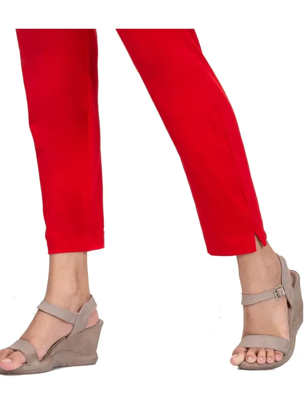 Red_Cotton_Lycra_4_Way_Stretchable_Kurti_Pant_(__Pant/Pencil_Pant)_For_Women_With_Side_Pocket
