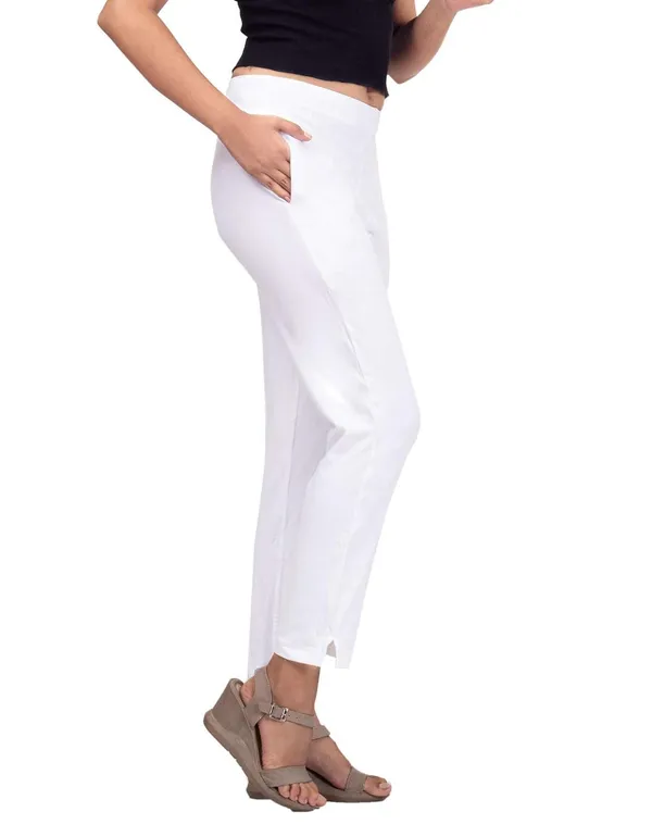 White_Cotton_Lycra_4_Way_Stretchable_Kurti_Pant_(__Pant/Pencil_Pant)_For_Women_With_Side_Pocket