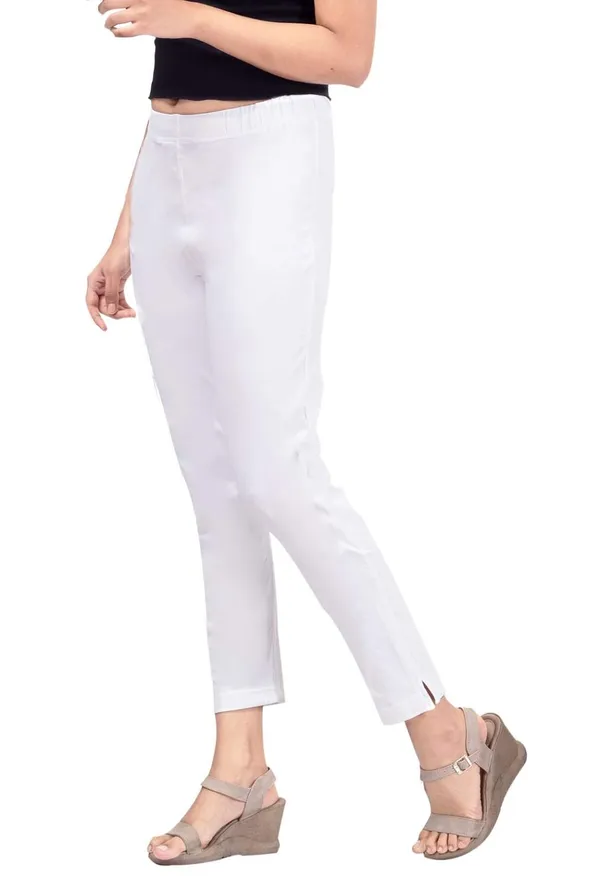 White_Cotton_Lycra_4_Way_Stretchable_Kurti_Pant_(__Pant/Pencil_Pant)_For_Women_With_Side_Pocket
