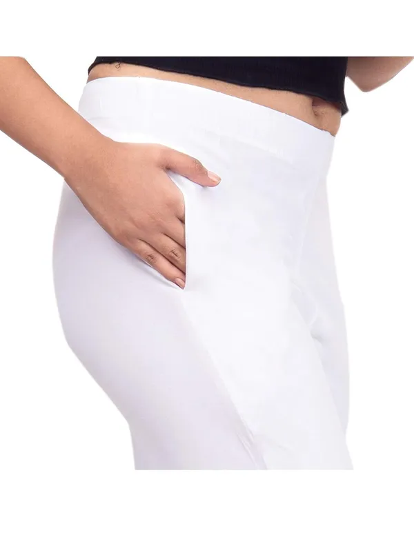 White_Cotton_Lycra_4_Way_Stretchable_Kurti_Pant_(__Pant/Pencil_Pant)_For_Women_With_Side_Pocket