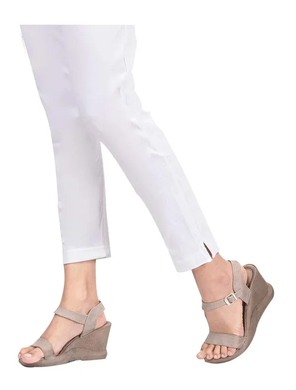 White_Cotton_Lycra_4_Way_Stretchable_Kurti_Pant_(__Pant/Pencil_Pant)_For_Women_With_Side_Pocket