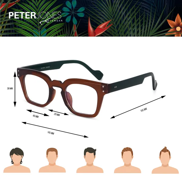Peter_Jones_Brown/Green_Square_Medium_Blue_Light_Blocking_Computer/Gaming_Glasses_(5668FBGR)_-_For_Unisex
