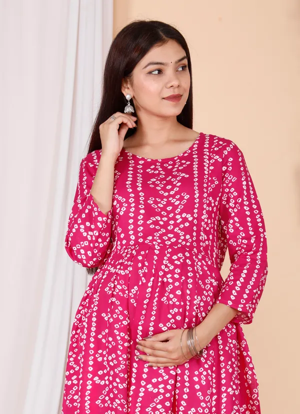 Maternity_Wear_Pink_Bandhej_Nyra_Cut__Kurti
