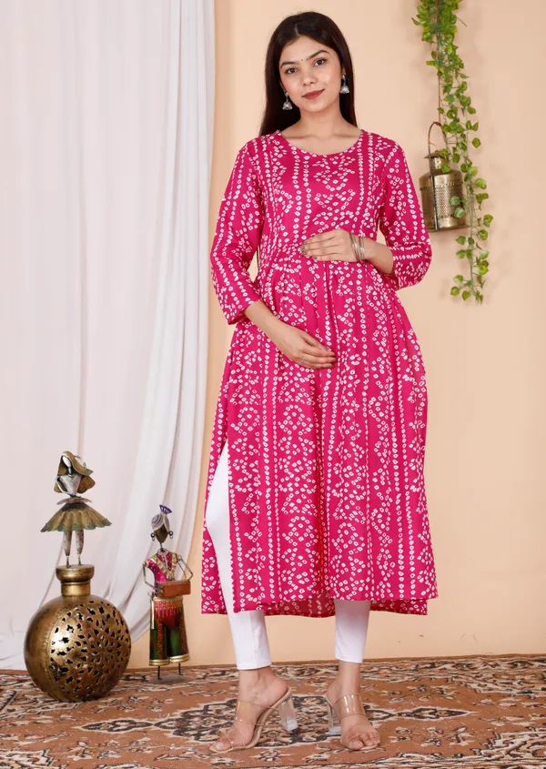 Maternity_Wear_Pink_Bandhej_Nyra_Cut__Kurti