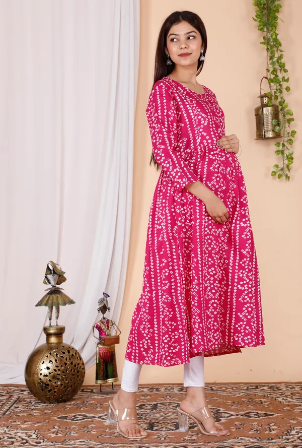 Maternity_Wear_Pink_Bandhej_Nyra_Cut__Kurti