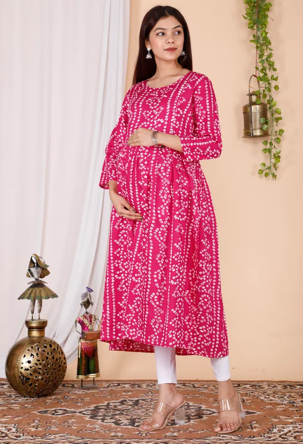 Maternity_Wear_Pink_Bandhej_Nyra_Cut__Kurti