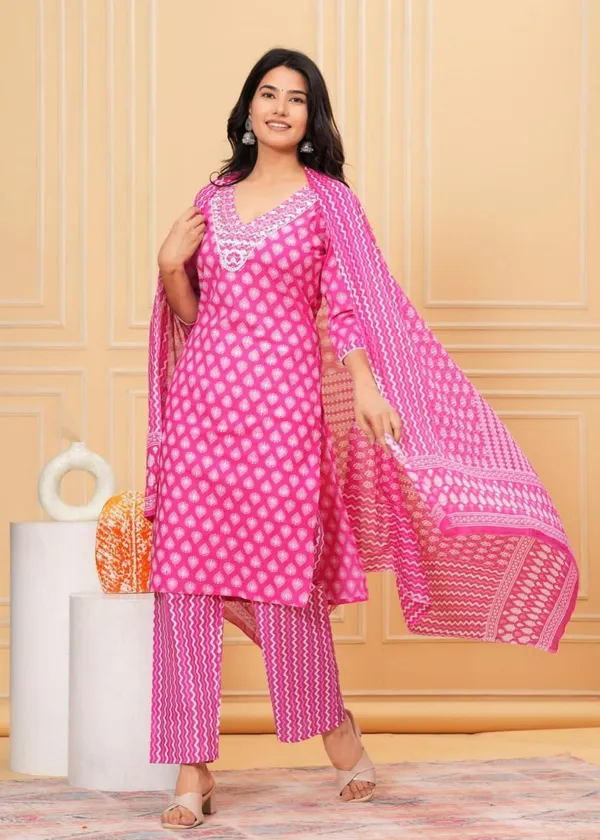 Pink_Cotton_Kurta_Pant_And_Dupatta_Set_For_Women