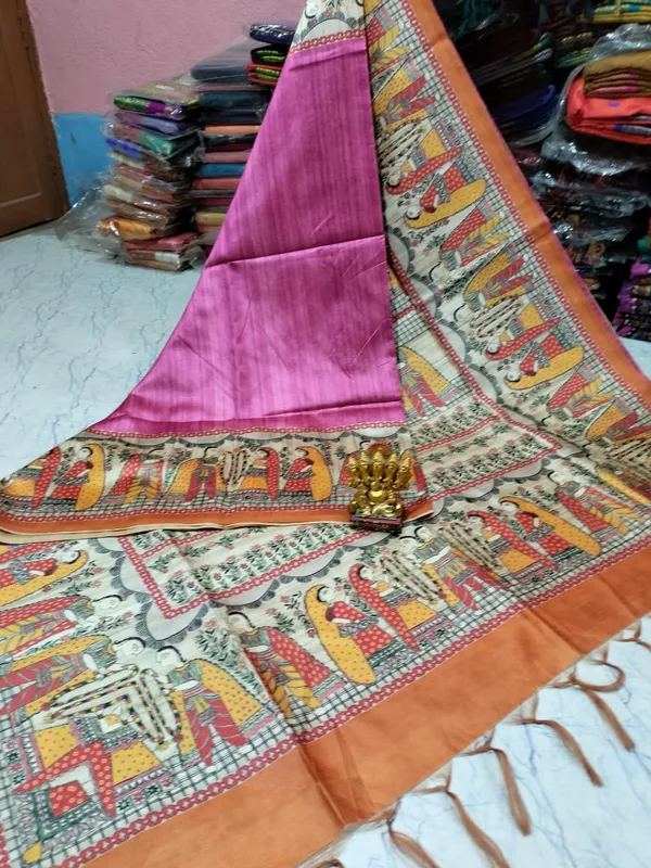 Pink_Ghicha_Silk_Madhubani_Saree