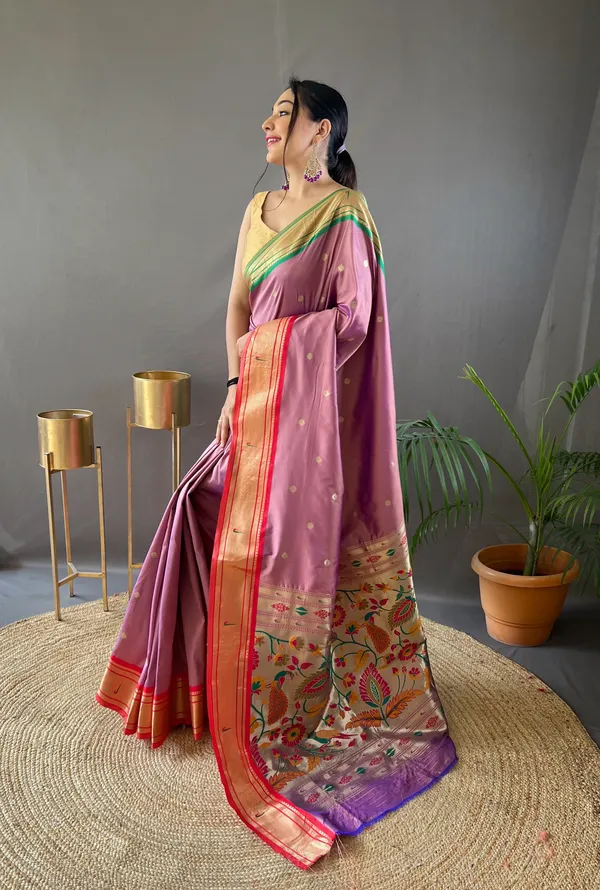 Pink_Paithani_Silk_Woven_Saree