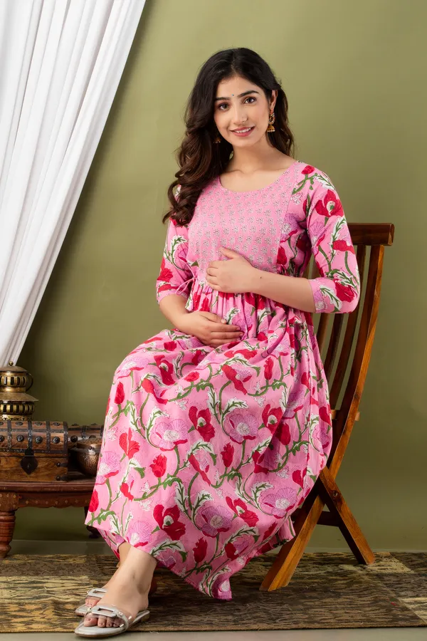 Sanganeri_Pink_Maternity_And_Feeding_Gown