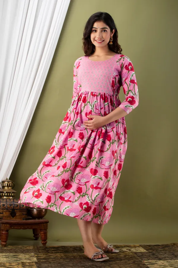 Sanganeri_Pink_Maternity_And_Feeding_Gown