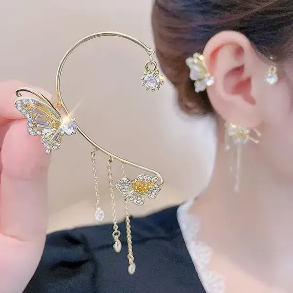 No_pierce_18k_gold_plated_ear_cuff_Earrings_butterfly_shape_long_tassel_Earrings