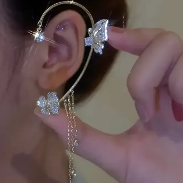 No_pierce_18k_gold_plated_ear_cuff_Earrings_butterfly_shape_long_tassel_Earrings