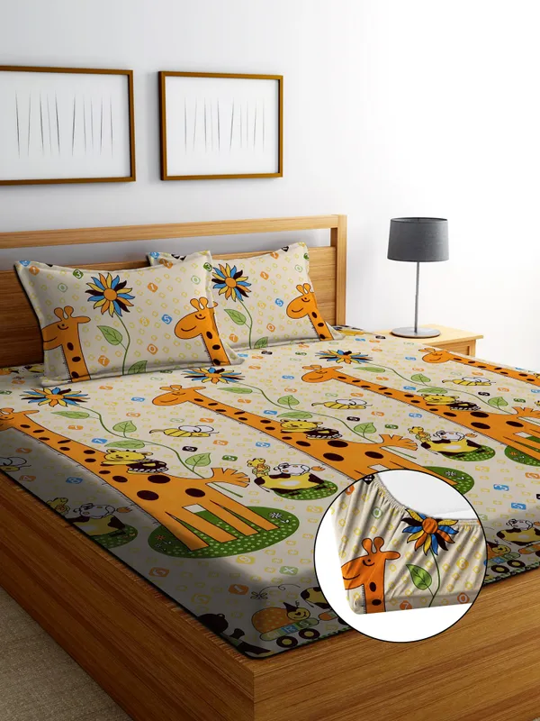 GIRAAFFE_Premium_Fitted_Bedsheet_with_2_Pillow_Covers_(72X78X_Upto_10_Inches)_&_360_Degree_Elasticated