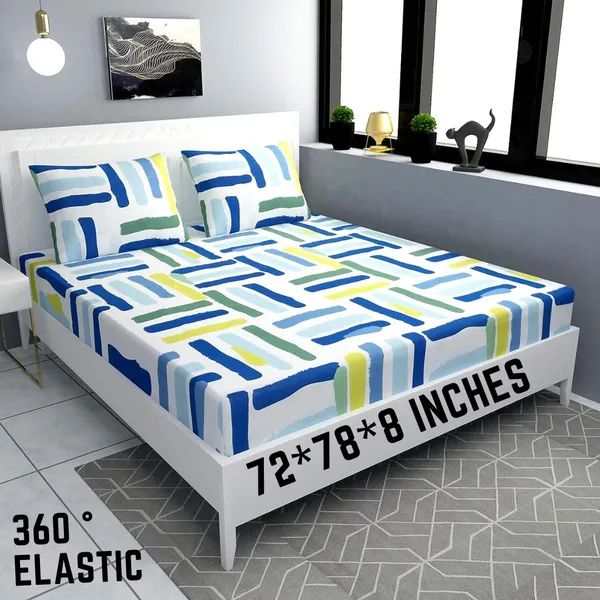 ATTRACTIVE_Premium_Fitted_Elastic_Bedsheet_with_Two_Pillow_Covers_(72X78X_Up_to_10_Inches)_&_360_Degree_Elasticated