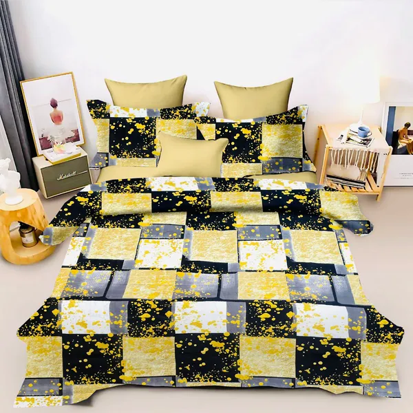 YELLOW_CHESS_Premium_Fitted_Elastic_Bedsheet_with_Two_Pillow_Covers_(72X78X_Up_to_10_Inches)_&_360_Degree_Elasticated