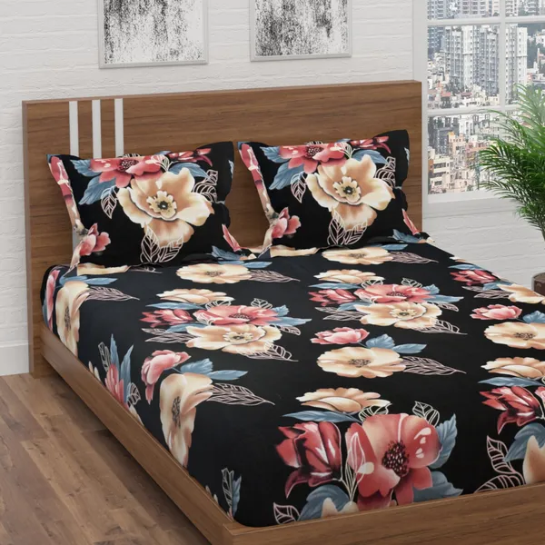 BLACK_GOLDEN_Premium_Fitted_Elastic_Bedsheet_with_Two_Pillow_Covers_(72X78X_Up_to_10_Inches)_&_360_Degree_Elasticated