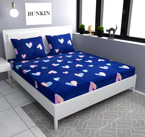 BLUE_HEART_Premium_Fitted_Elastic_Bedsheet_with_Two_Pillow_Covers_(72X78X_Up_to_10_Inches)_&_360_Degree_Elasticated