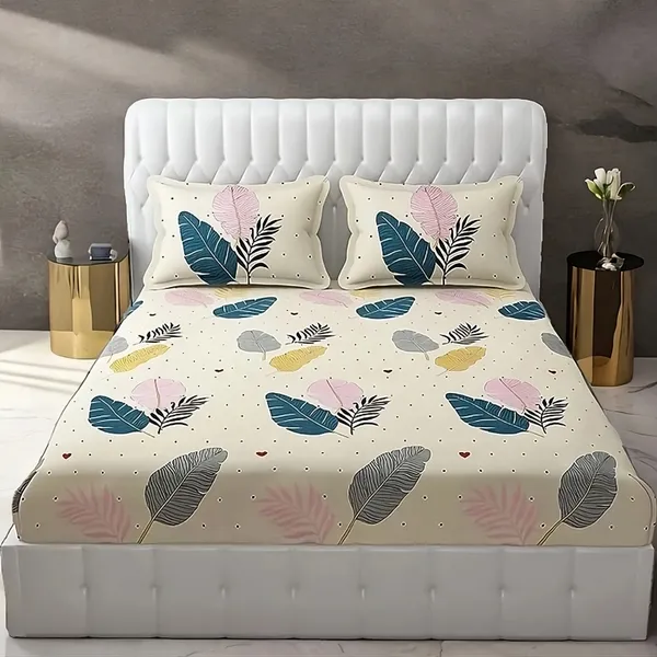 CREAM_FEATHER_Premium_Fitted_Elastic_Bedsheet_with_Two_Pillow_Covers_(72X78X_Up_to_10_Inches)_&_360_Degree_Elasticated