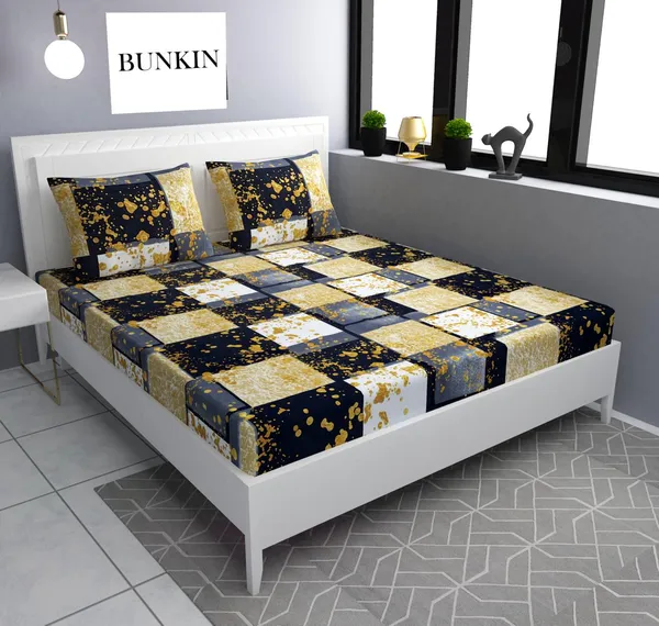 YELLOW_CHESS_Premium_Fitted_Elastic_Bedsheet_with_Two_Pillow_Covers_(72X78X_Up_to_10_Inches)_&_360_Degree_Elasticated