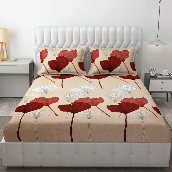 CREAM_AD_RED_Premium_Fitted_Elastic_Bedsheet_with_Two_Pillow_Covers_(72X78X_Up_to_10_Inches)_&_360_Degree_Elasticated
