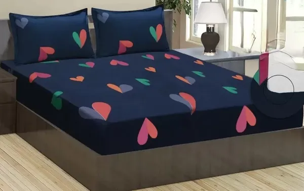 BLUE_HEART_Premium_Fitted_Elastic_Bedsheet_with_Two_Pillow_Covers_(72X78X_Up_to_10_Inches)_&_360_Degree_Elasticated