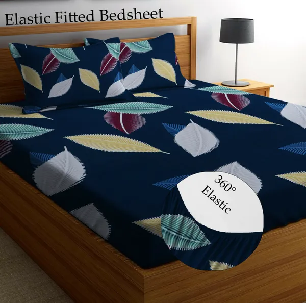 Blue_Leafs_Premium_King_Size_Fitted_Elastic_Bedsheet_with_Two_Pillow_Covers_(72X78X_Up_to_10_Inches)_&_360_Degree_Elasticated
