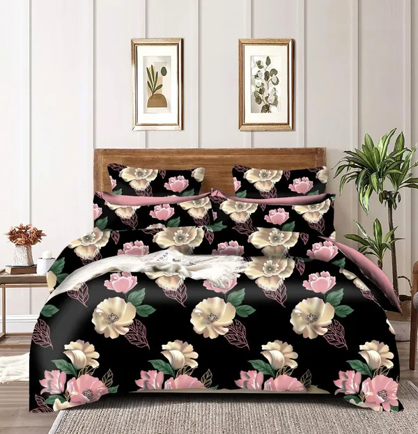 BLACK_AND_GOLDEN_Premium_Fitted_Elastic_Bedsheet_with_Two_Pillow_Covers_(72X78X_Upto_10_Inches)_&_360_Degree_Elasticated