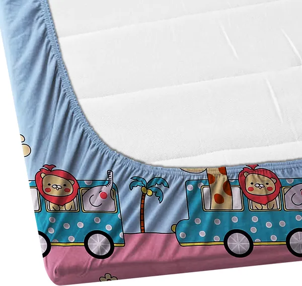 TEENZ_CAR_Premium_Fitted_Elastic_Bedsheet_with_Two_Pillow_Covers_(72X78X_Upto_10_Inches)_&_360_Degree_Elasticated