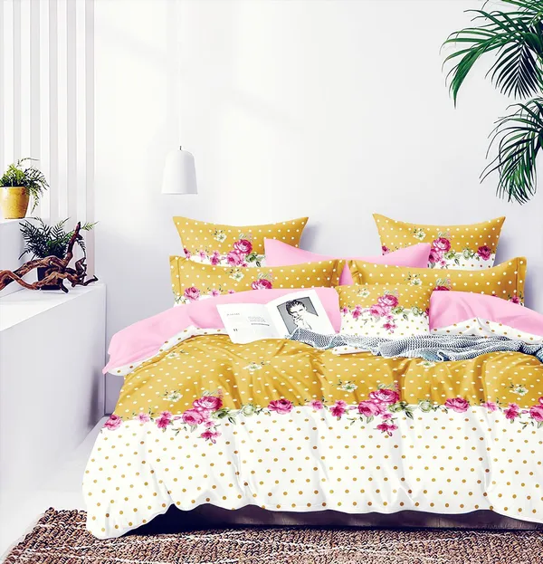 YELLOW_DOT_Premium_Fitted_Elastic_Bedsheet_with_Two_Pillow_Covers_(72X78X_Up_to_10_Inches)_&_360_Degree_Elasticated