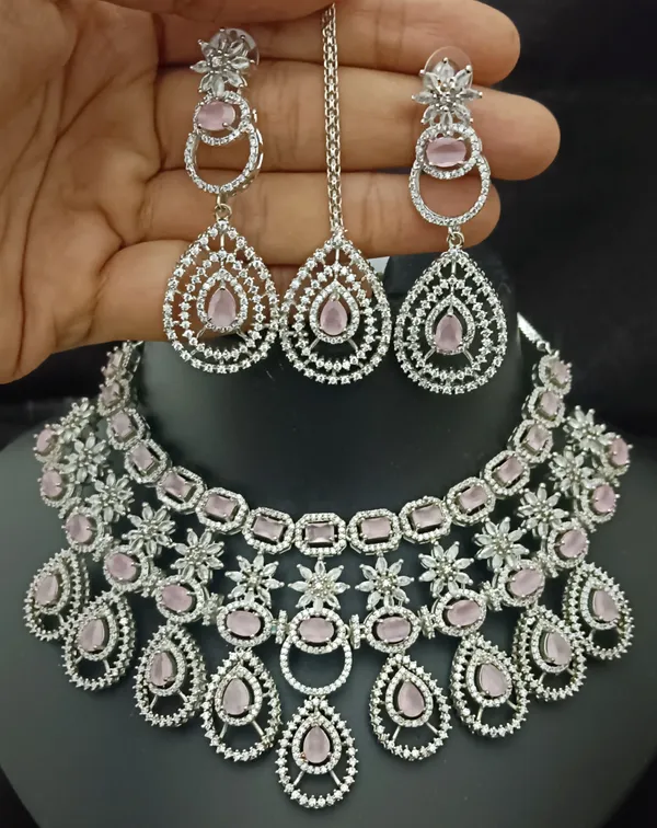 Evy Premium Quality AAA CZ Stones Beautiful huge Bridal Jewellery Set Price in India Buy Evy Premium Quality AAA CZ Stones Beautiful huge Bridal