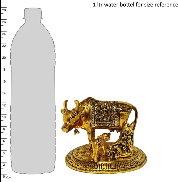 Prince_Gold_Oxidize_Metal_Good_Luck_Holy_Cow_With_Calf_Statue