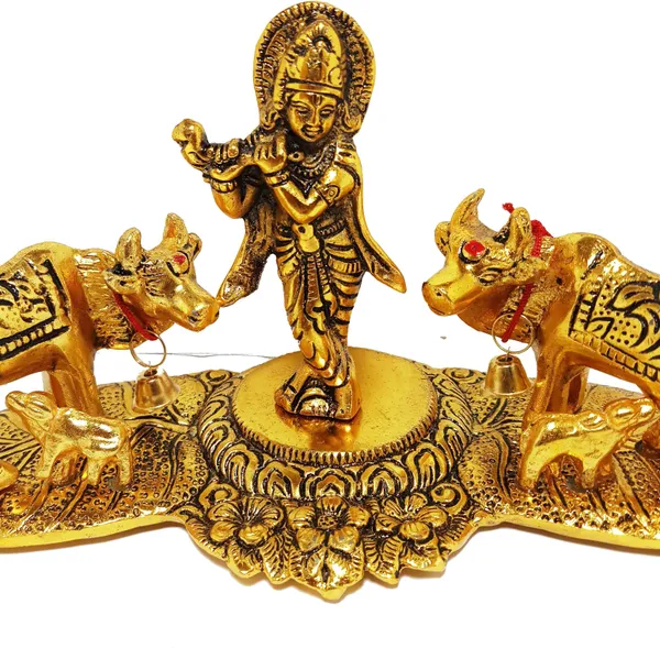 Prince_Cow_Pair_With_Krishna_Standing_Home_DCor_And_Gifts_Decorative_Showpiece_-_11_Cm_(Polyresin