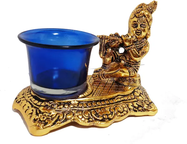 White_Metal_Gold_Plated_Krishna_Matki_Laddu_Gopal_With_Candle_Holder_Decorative_Showpiece_-_21_Cm_(Brass