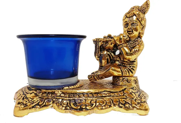 White_Metal_Gold_Plated_Krishna_Matki_Laddu_Gopal_With_Candle_Holder_Decorative_Showpiece_-_21_Cm_(Brass