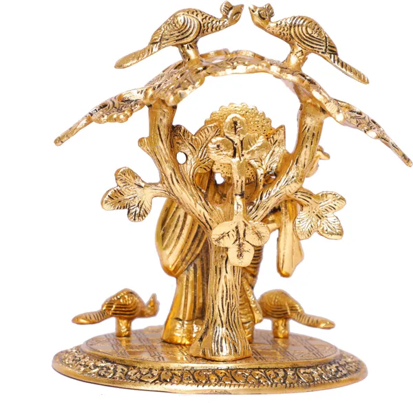 Radha_Krishna_Standing_Playing_Flute_Under_Tree_Idol_Metal_Statue_Gold_Antique_Finish_For_Pooja_Home