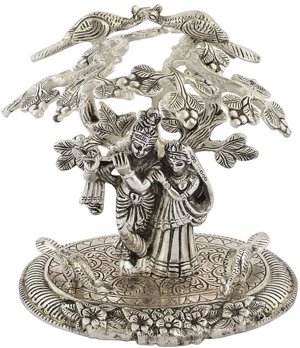 Radha_Krishna_Playing_Flute_Under_Tree_God_Idols_Silver_Oxidized_Finish_For_Home_Decor_Exclusive_Gift_For_Diwali