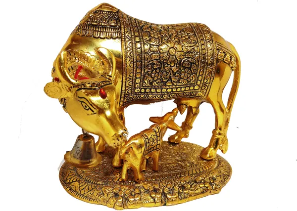 Prince_Gold_Oxidize_Metal_Good_Luck_Holy_Cow_With_Calf_Statue