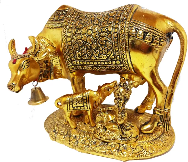 Prince_Gold_Oxidize_Metal_Good_Luck_Holy_Cow_With_Calf_Statue