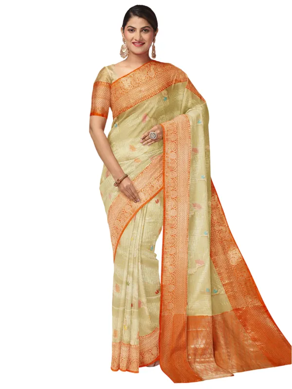 Beige_Cotton_Blend_Banarasi_Sarees_For_Women