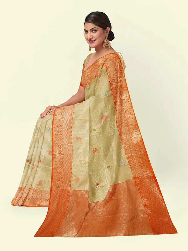 Beige_Cotton_Blend_Banarasi_Sarees_For_Women
