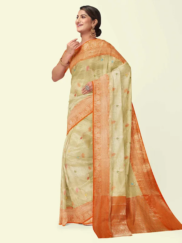 Beige_Cotton_Blend_Banarasi_Sarees_For_Women