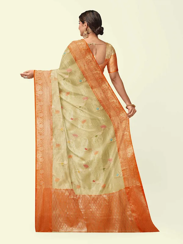 Beige_Cotton_Blend_Banarasi_Sarees_For_Women