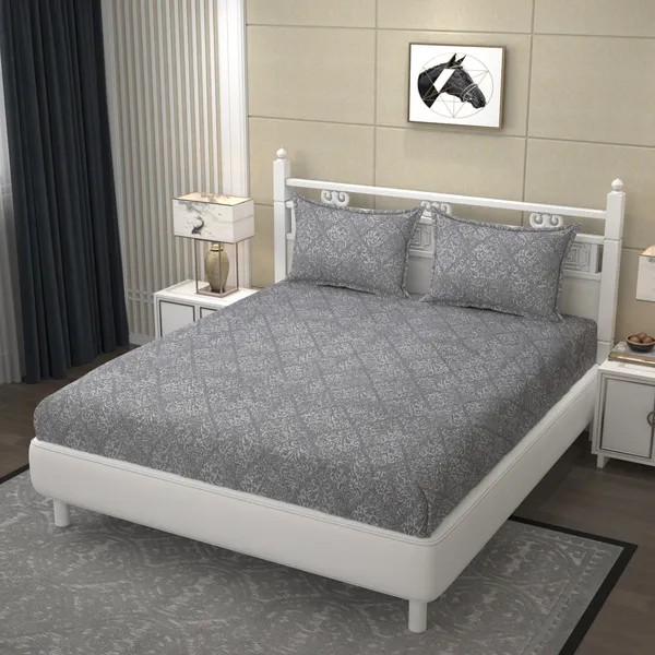 Pure_Glace_Cotton_Queen_Size_Elastic_Fitted_Bed_Sheet_With_2_Pillow_Cover